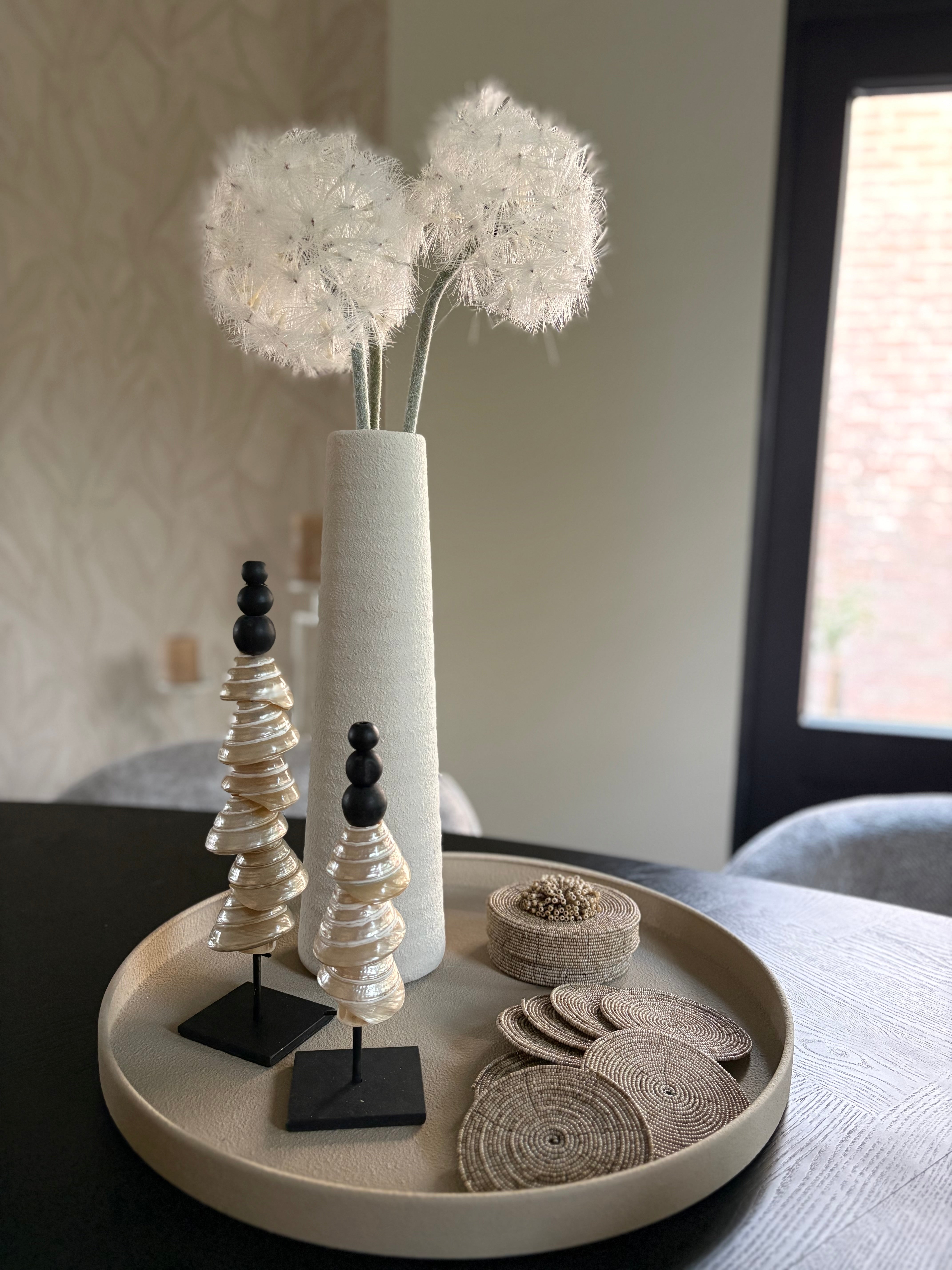 Kralenonderzetters met opbergmandje | Taupe | 10 stuks onderzetters