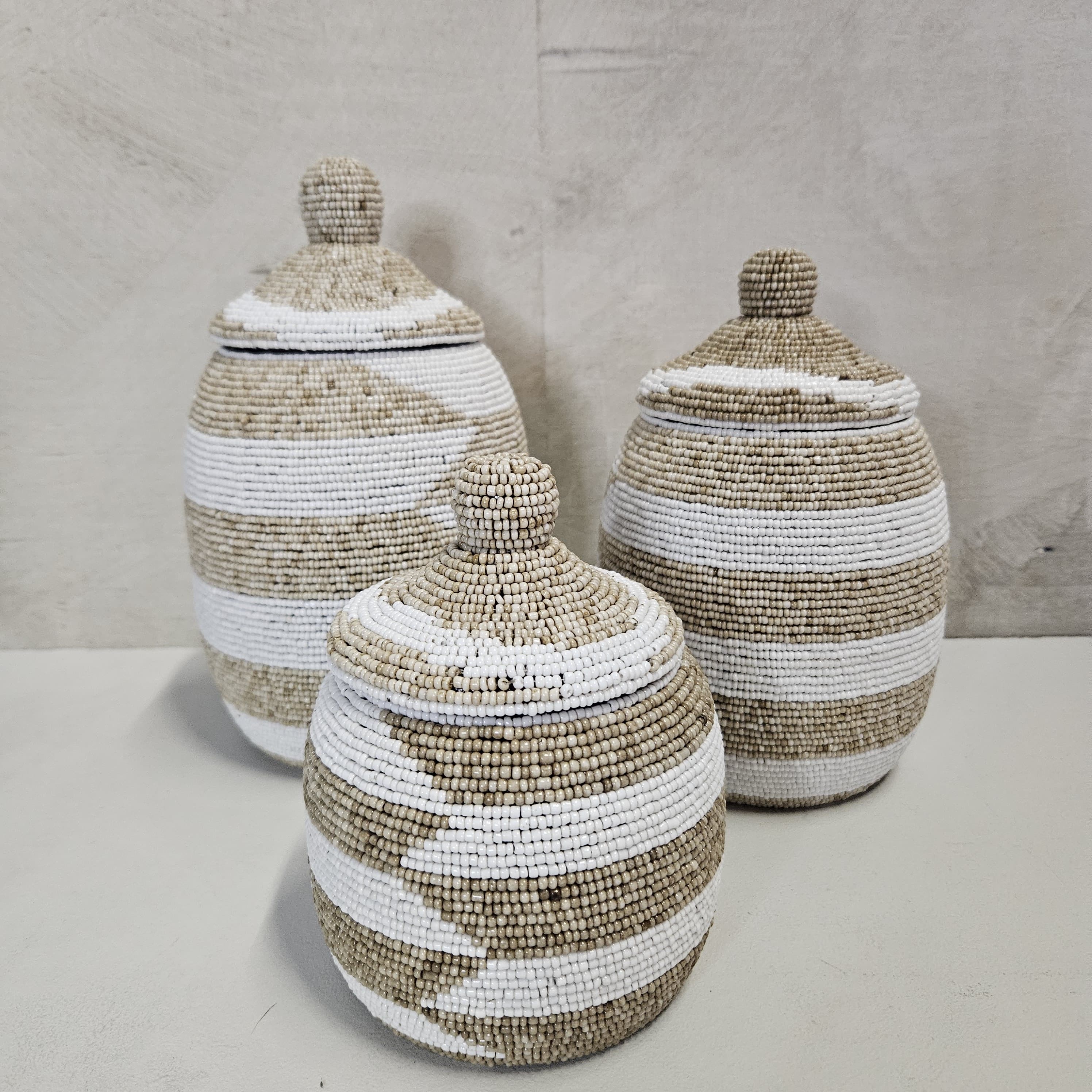 Kralenpotjes creme beige | Japandi | Vakkenkast decoratie | Boho | Handgemaakt