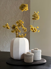 Set of three beaded baskets | Sand color | Storage unit decoration