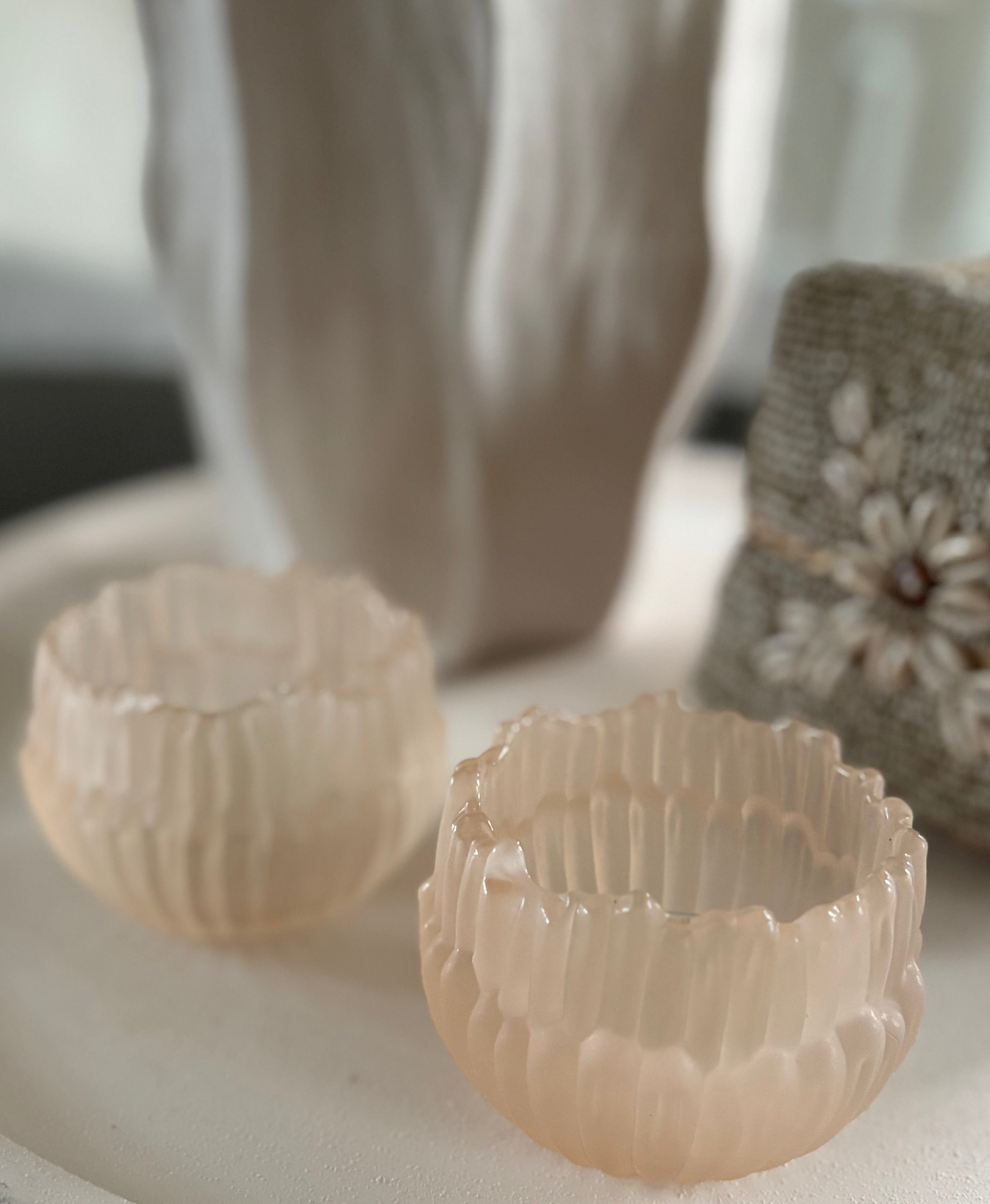 Cozy waxinelichthouders | Zand kleur | Set van twee stuks | Japandi