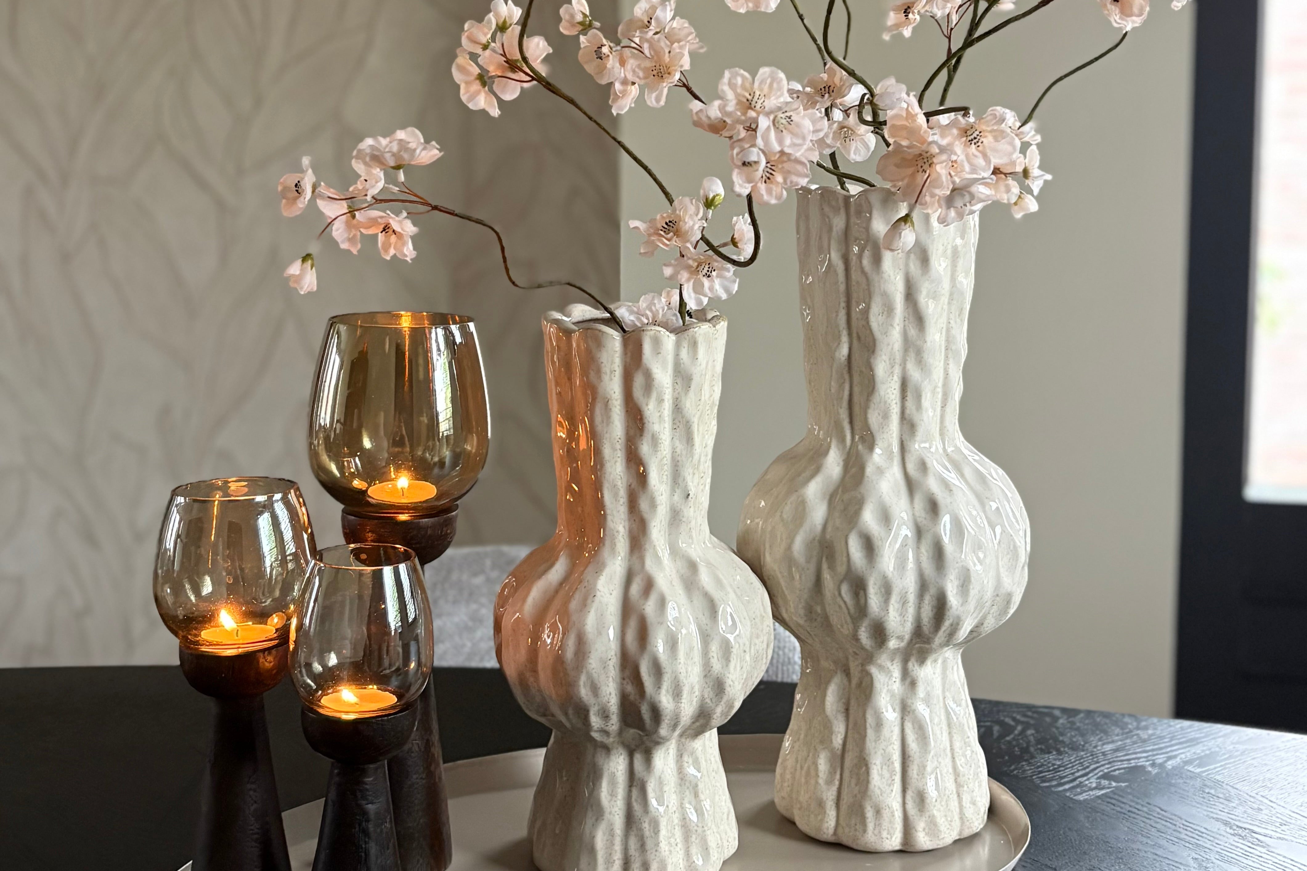 Kandelaar mango hout | Maat L | Japandi | Gold luster | 30cm