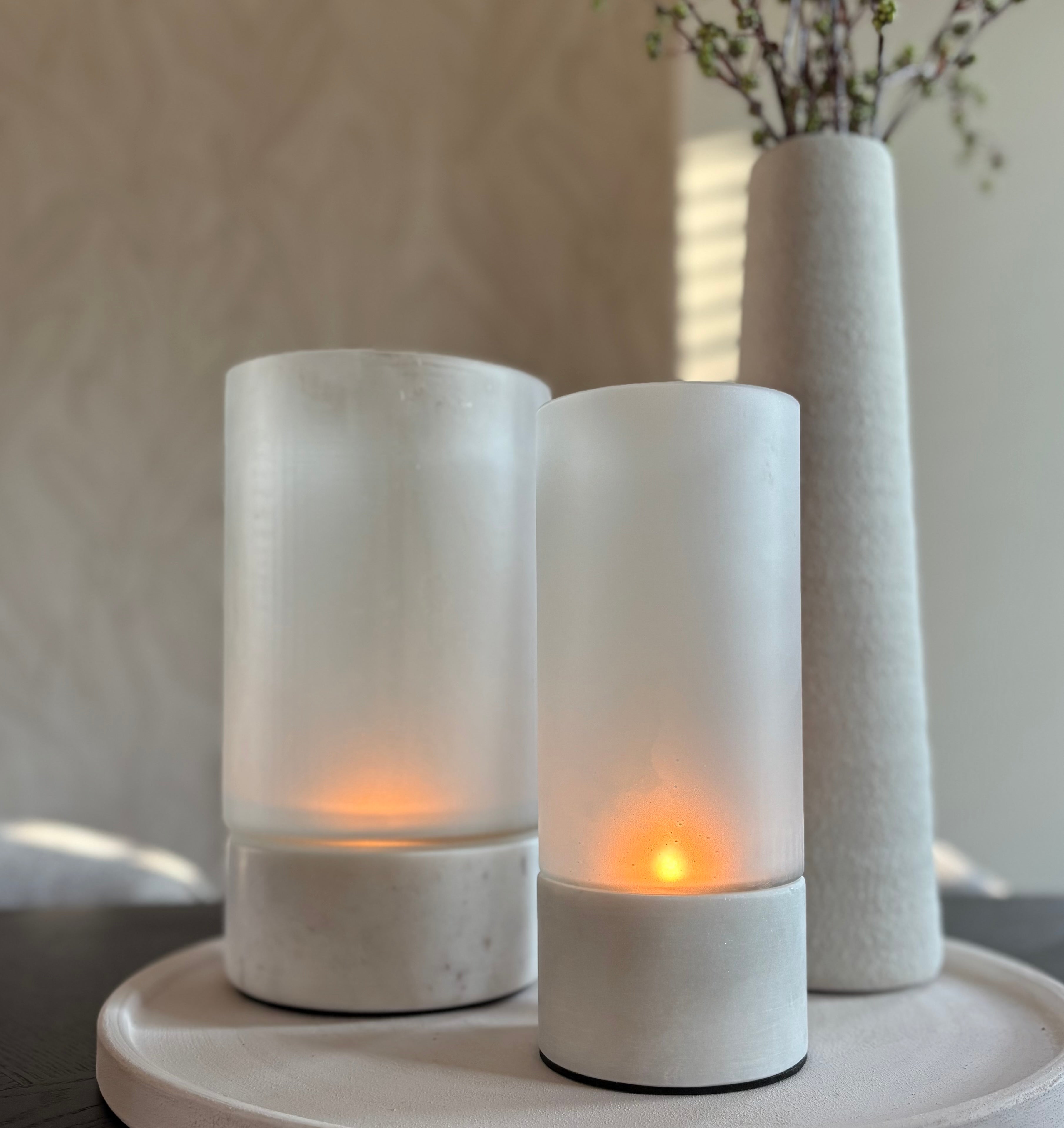 Luxe windlicht PTMD | Marmeren voet | Hotelchique | Maat M | 10.0 x 10.0 x 25.0 cm