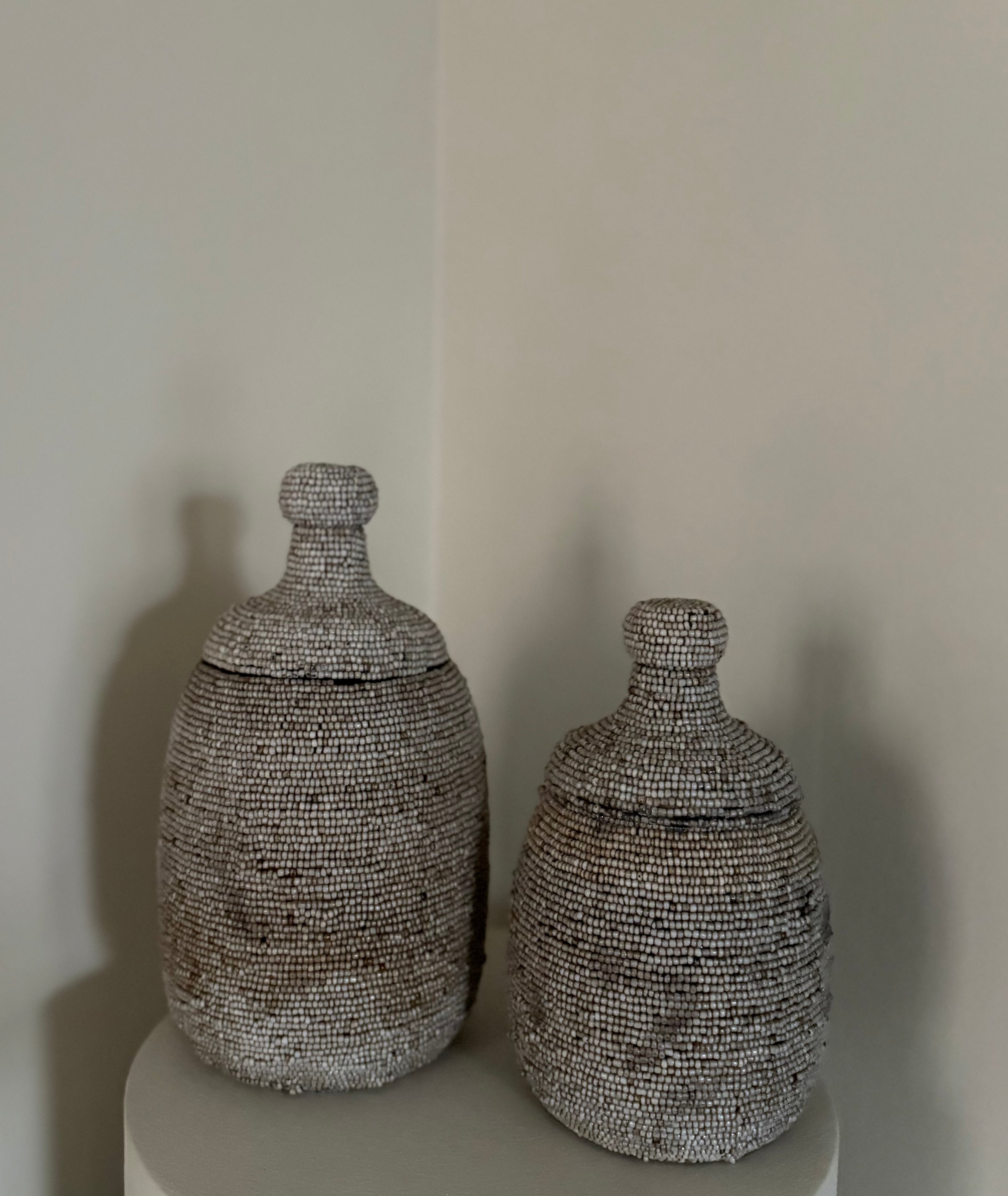 Kralenpotten beige | Vakkenkast decoratie | Japandi | Handgemaakt | Boho