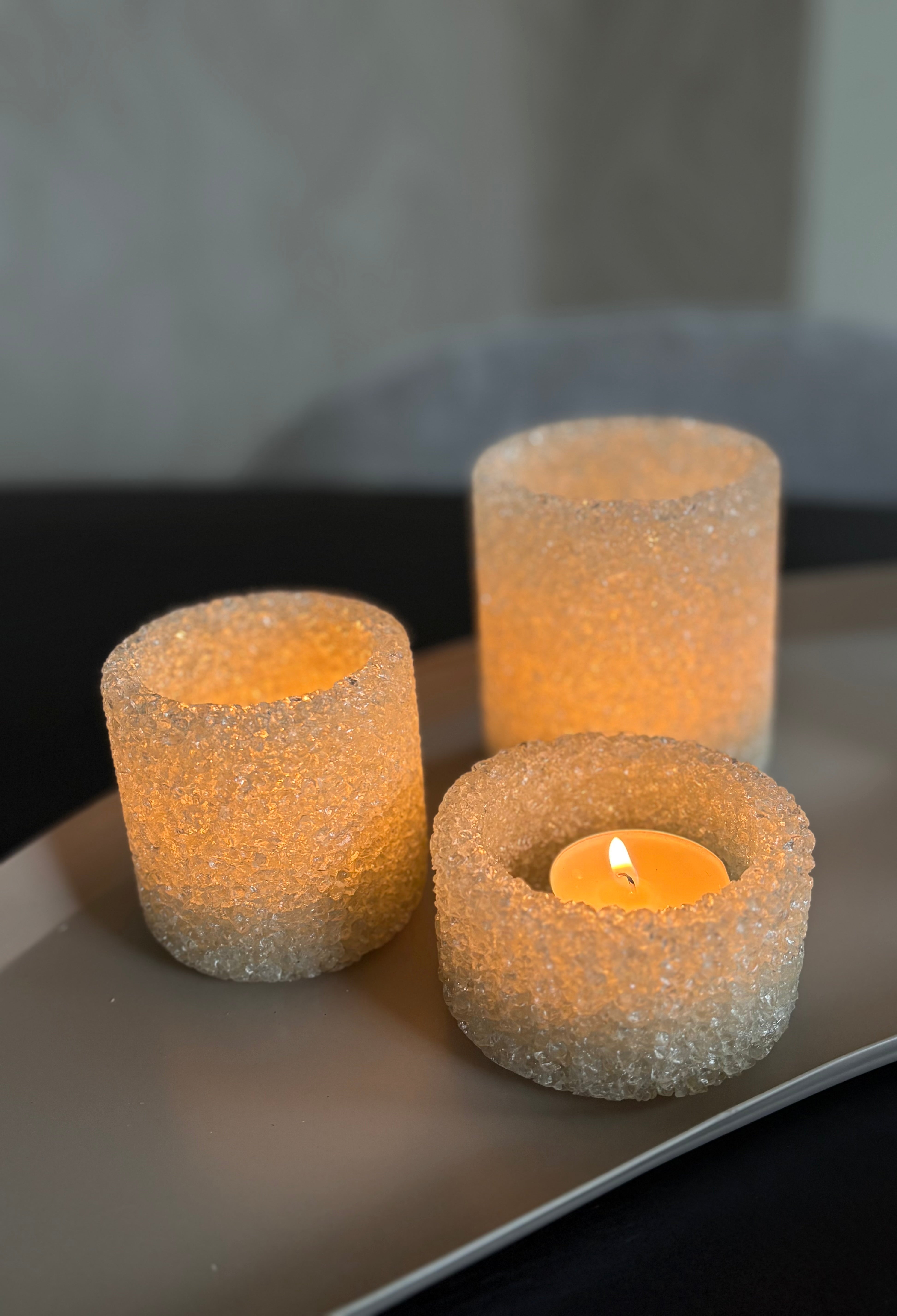 Crystal creme waxinelichthouders | Set van drie