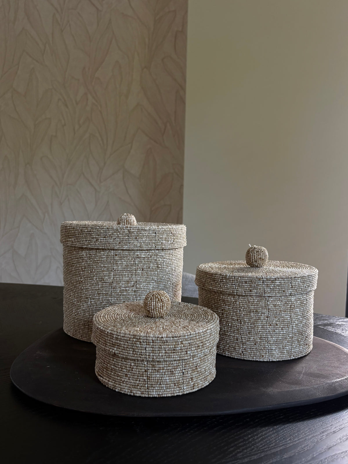 Ronde kralenmanden | Beige | Japandi