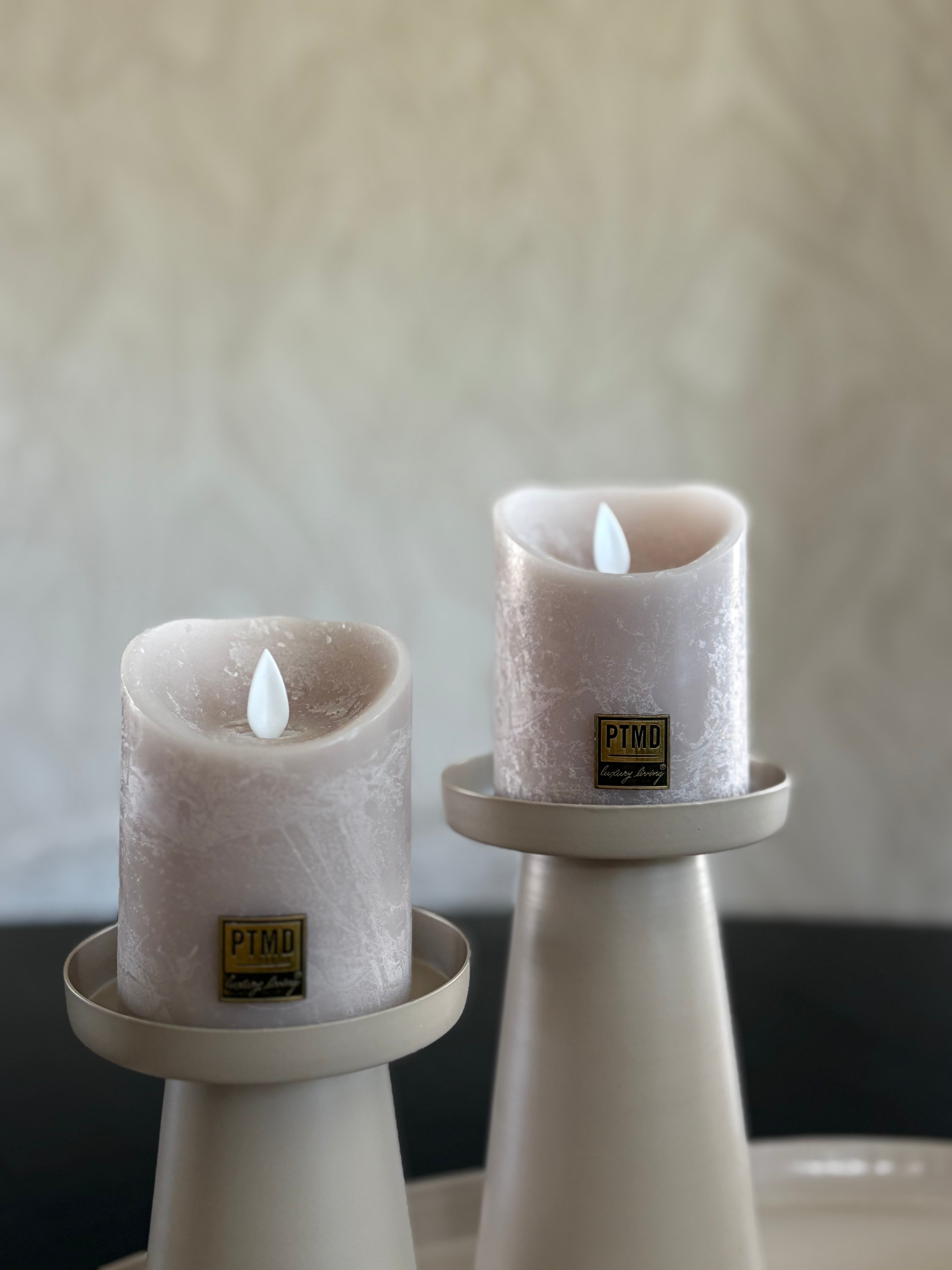 Led kaars beige| PTMD| 7.5 x 7.5 x 10.0 cm