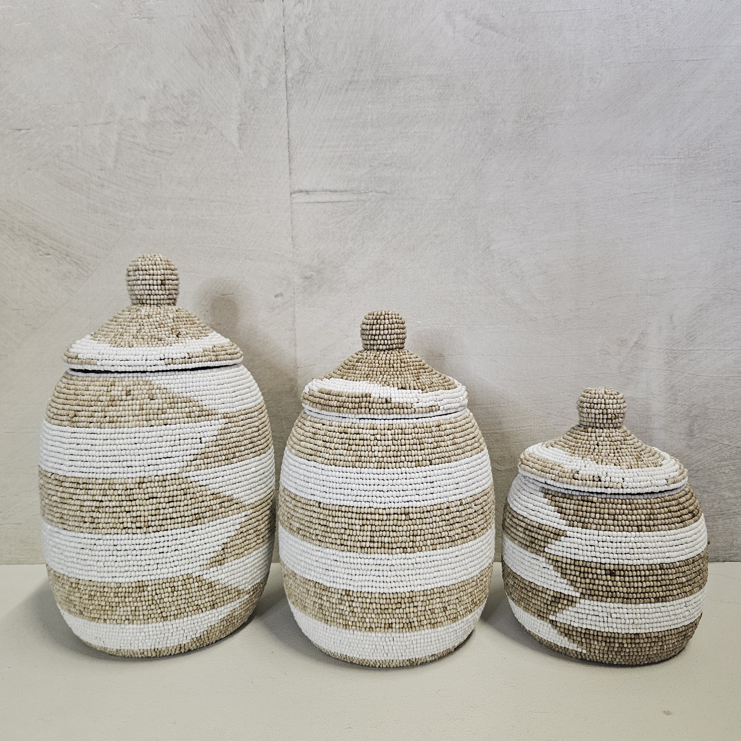 Kralenpotjes creme beige | Japandi | Vakkenkast decoratie | Boho | Handgemaakt