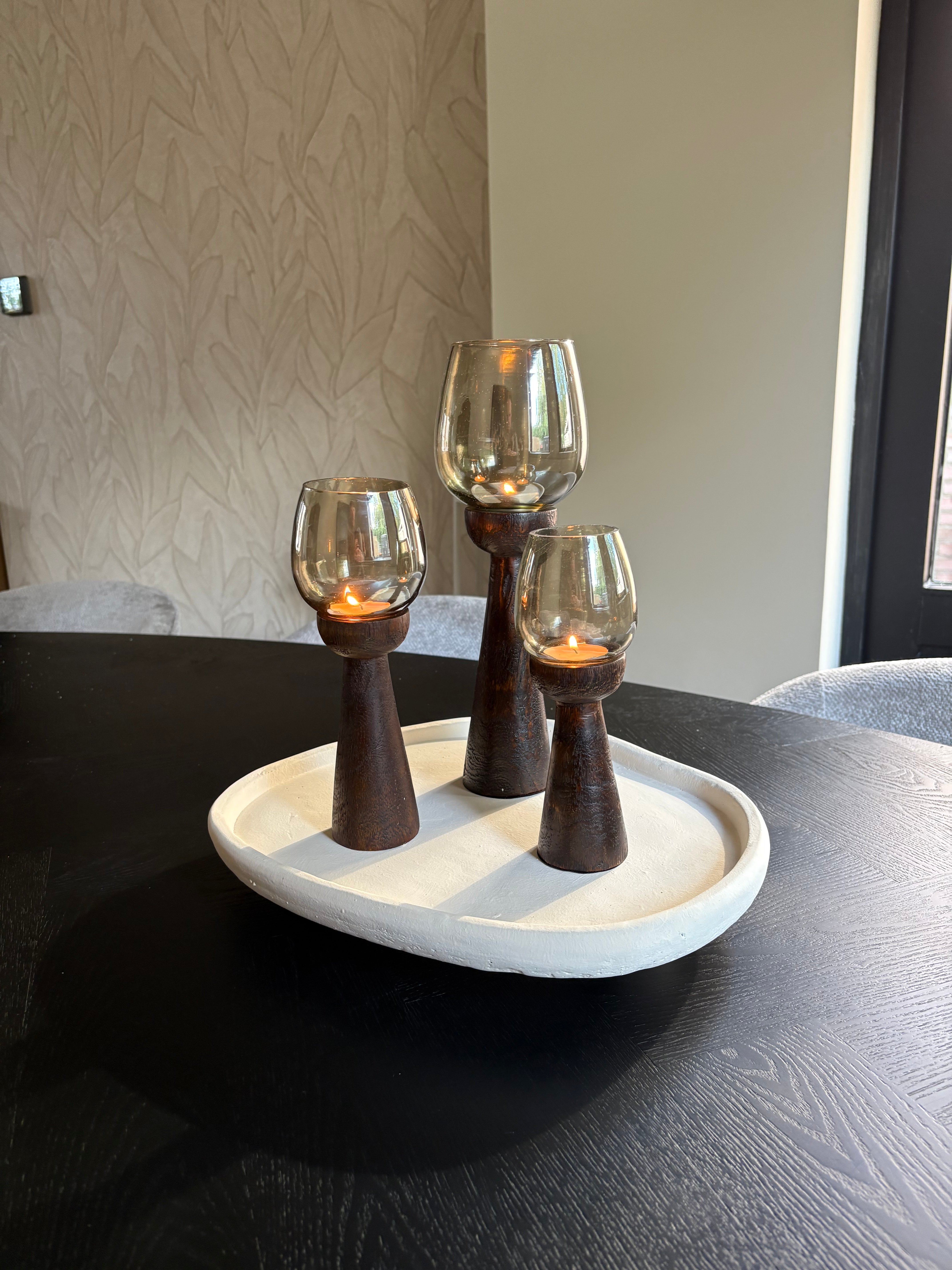 Kandelaar mango hout | Maat L | Japandi | Gold luster | 30cm