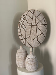 Kralenschild | Vensterbank decoratie | Kralenornament | Handgemaakt | Beige goud