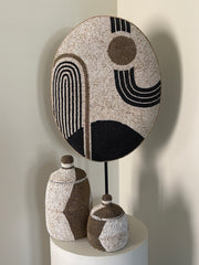 Beaded Shield | Handmade | Black/Beige/Gold Ornament | 70cm high