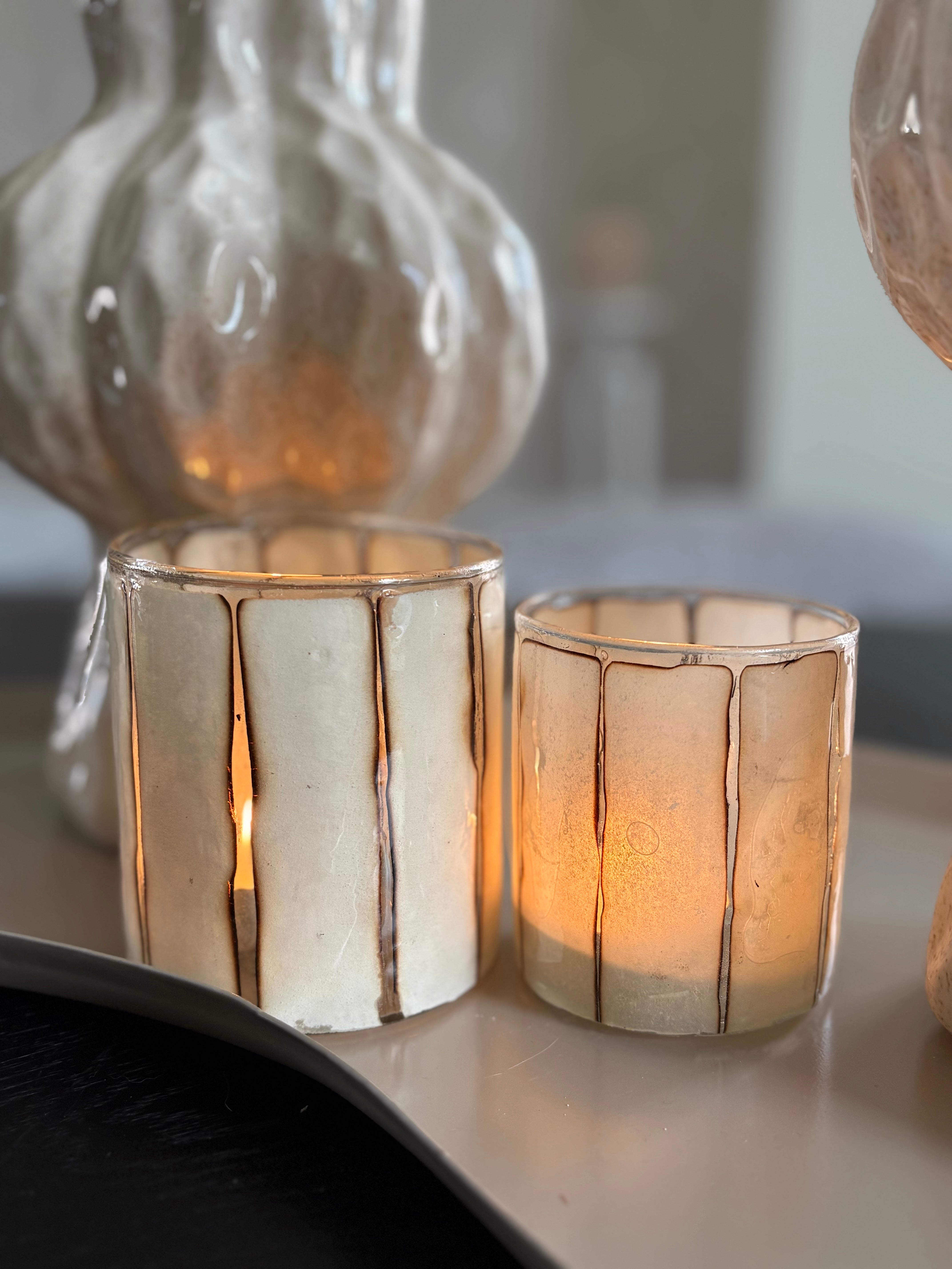 Set van twee waxinelichthouders | Creme | PTMD |