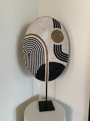 Kralenschild | Handgemaakt | Ornament zwart/beige/goud | 70cm hoog