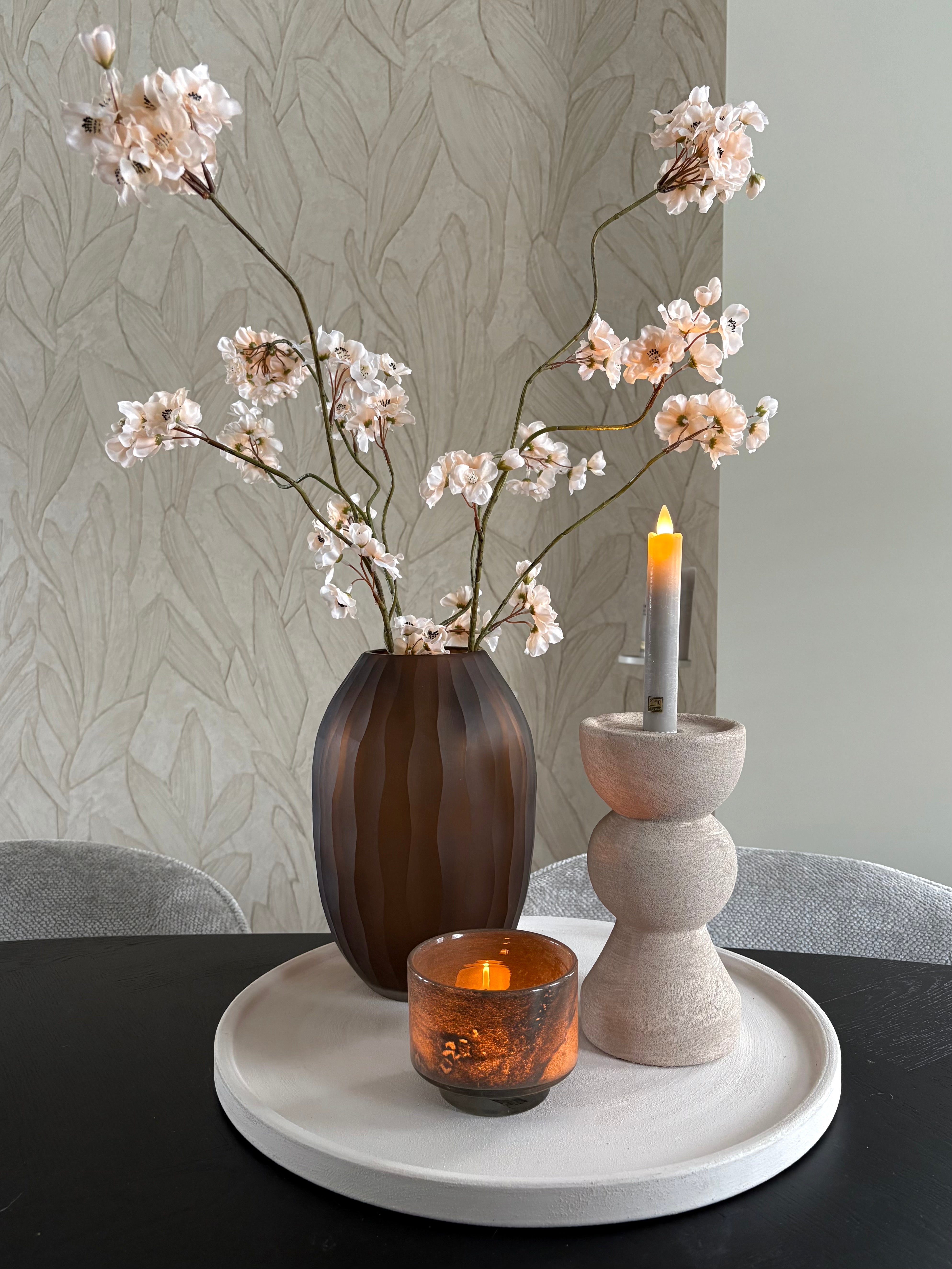 Japandi kandelaar taupe | Aardewerk