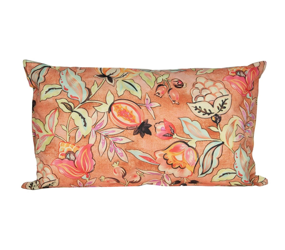 Buitenkussen oranje bloemen