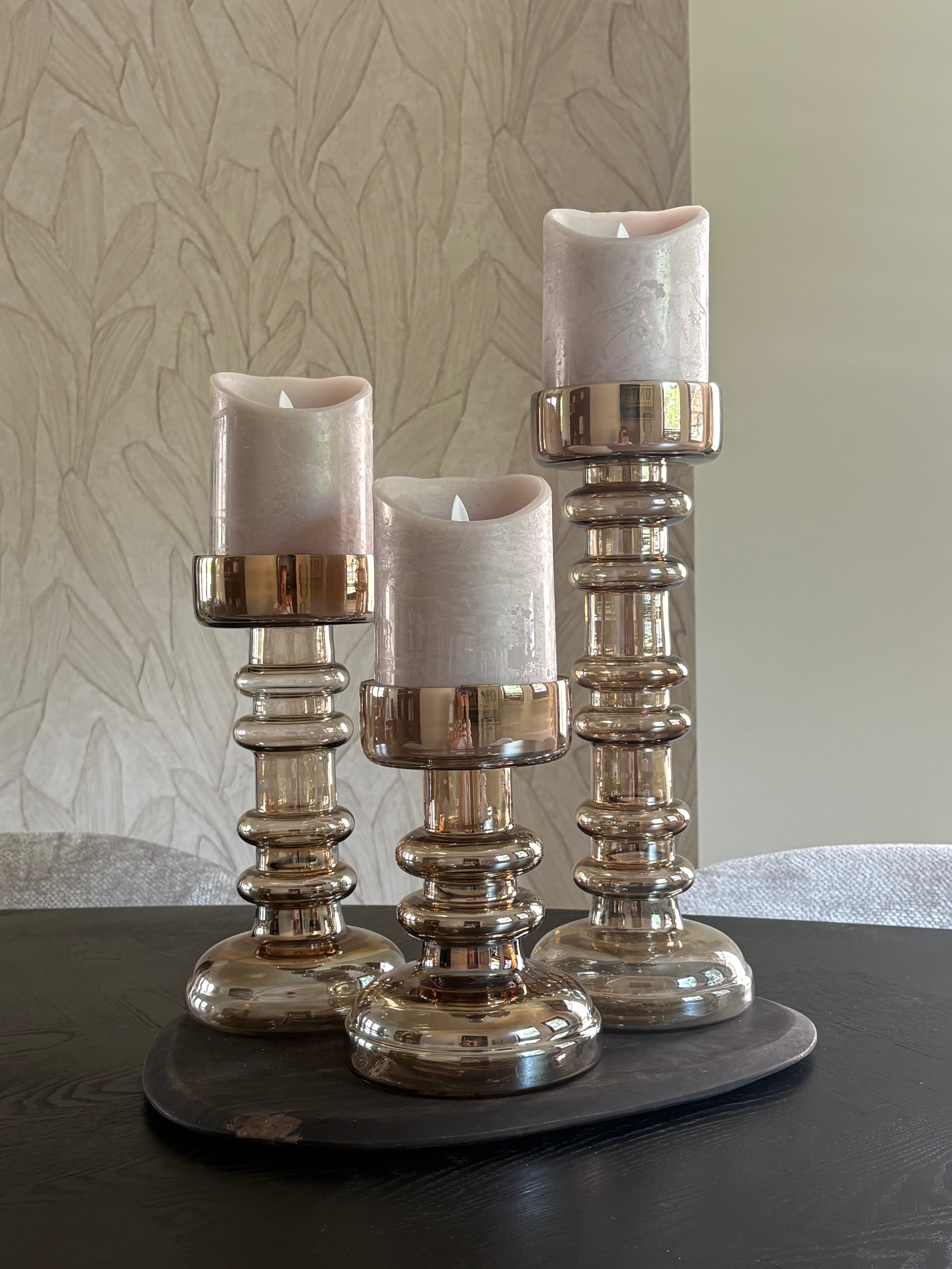 Set van drie | Brown luster | Luxe kandelaren