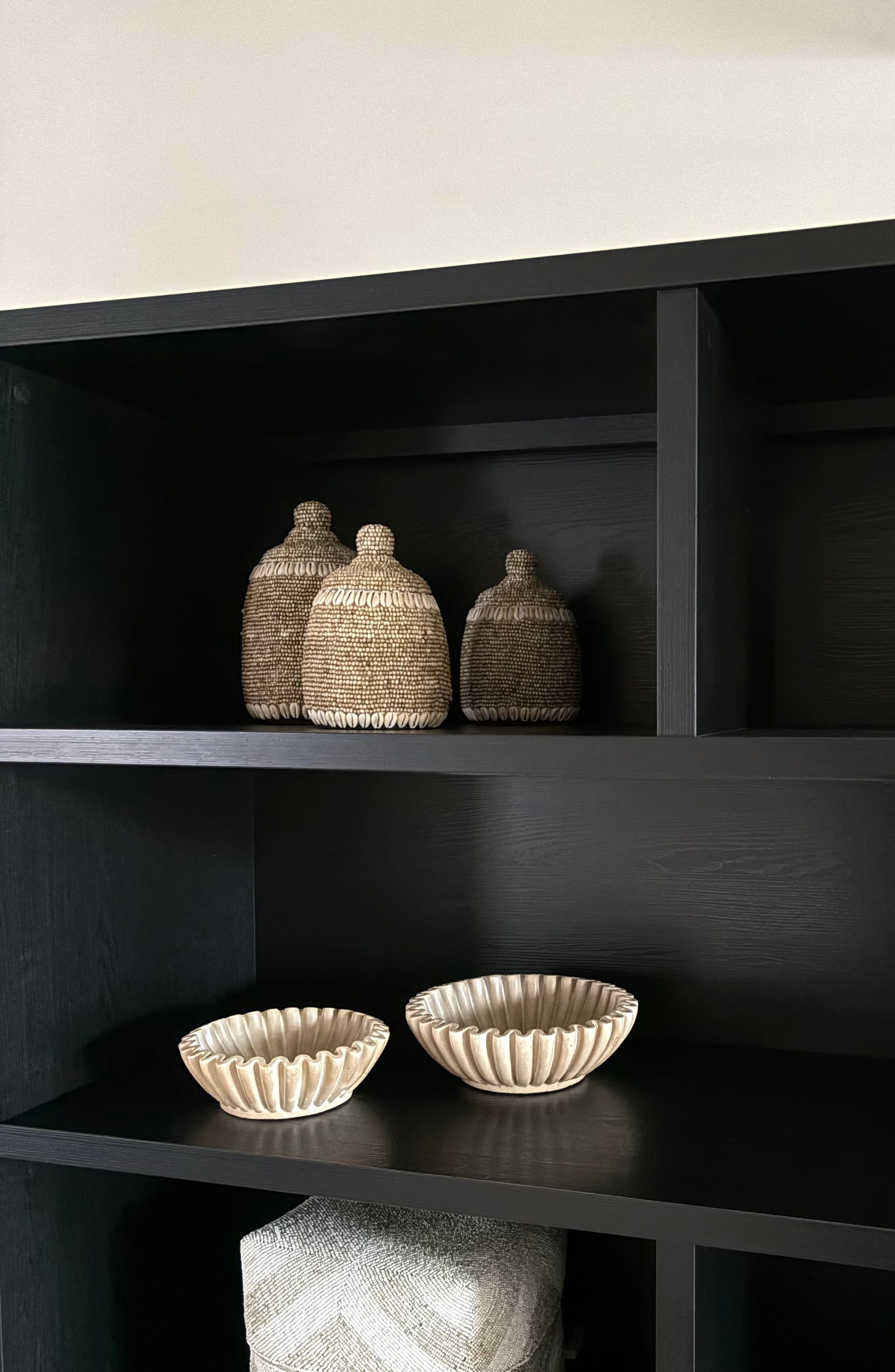 Set van twee | Ribbel schalen | Beige