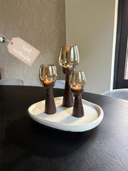 Kandelaar mango hout | Maat S | Gold luster glas | 20cm | Japandi