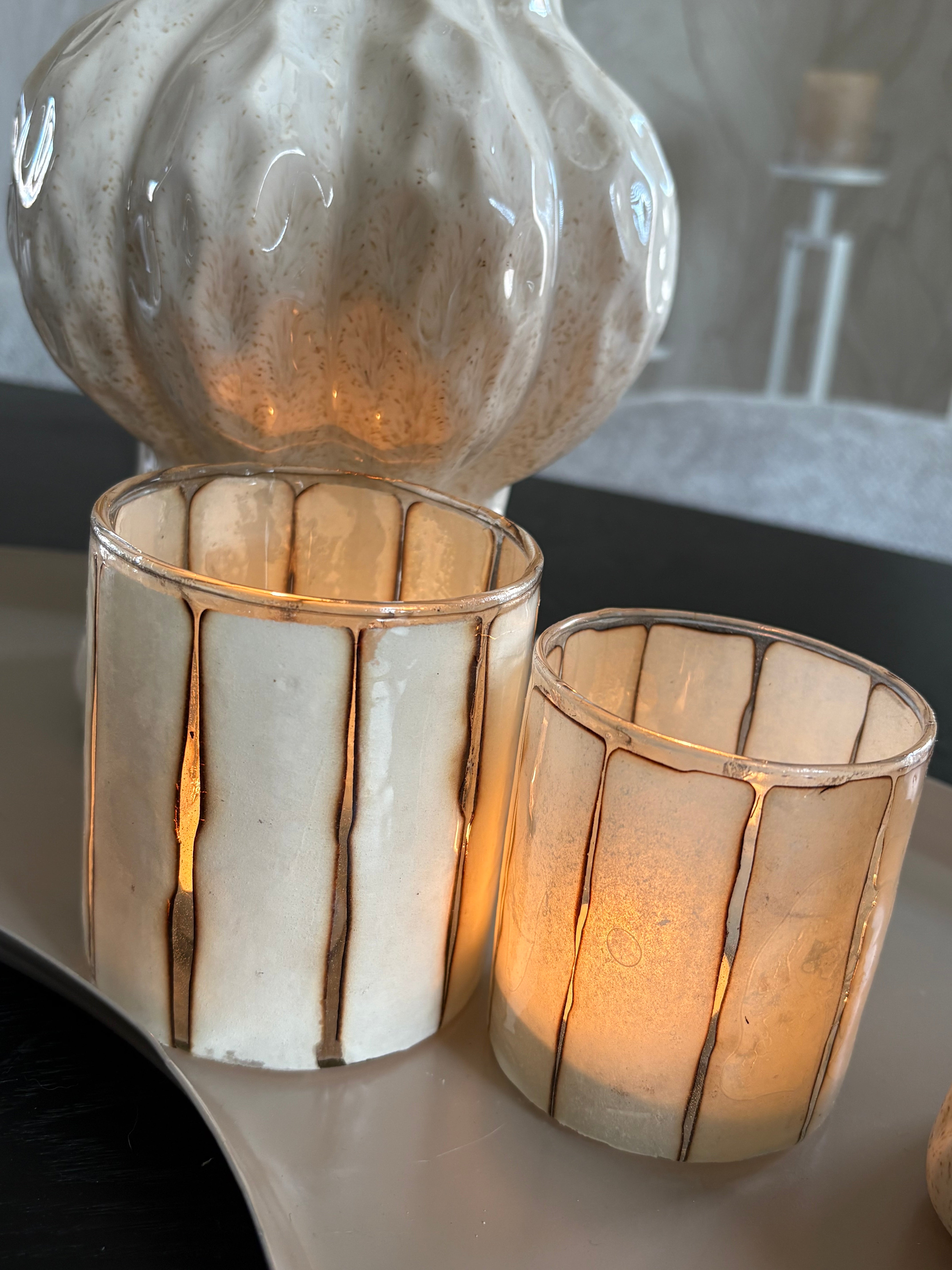 Set van twee waxinelichthouders | Creme | PTMD |