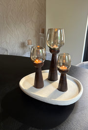 Kandelaar mango hout | Maat M | Gold luster | Japandi | 24cm