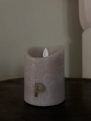 Led kaars beige| PTMD| 7.5 x 7.5 x 10.0 cm