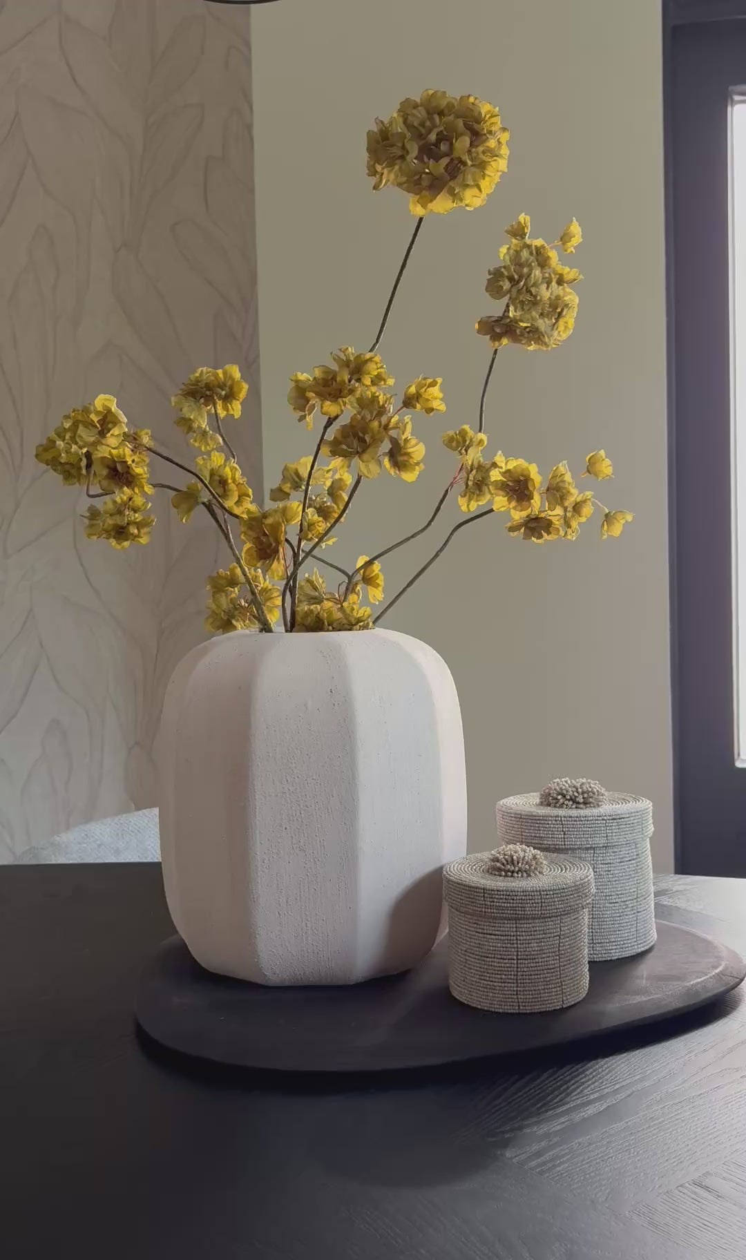 Load video: Set of three beaded baskets | Sand color | Storage unit decoration